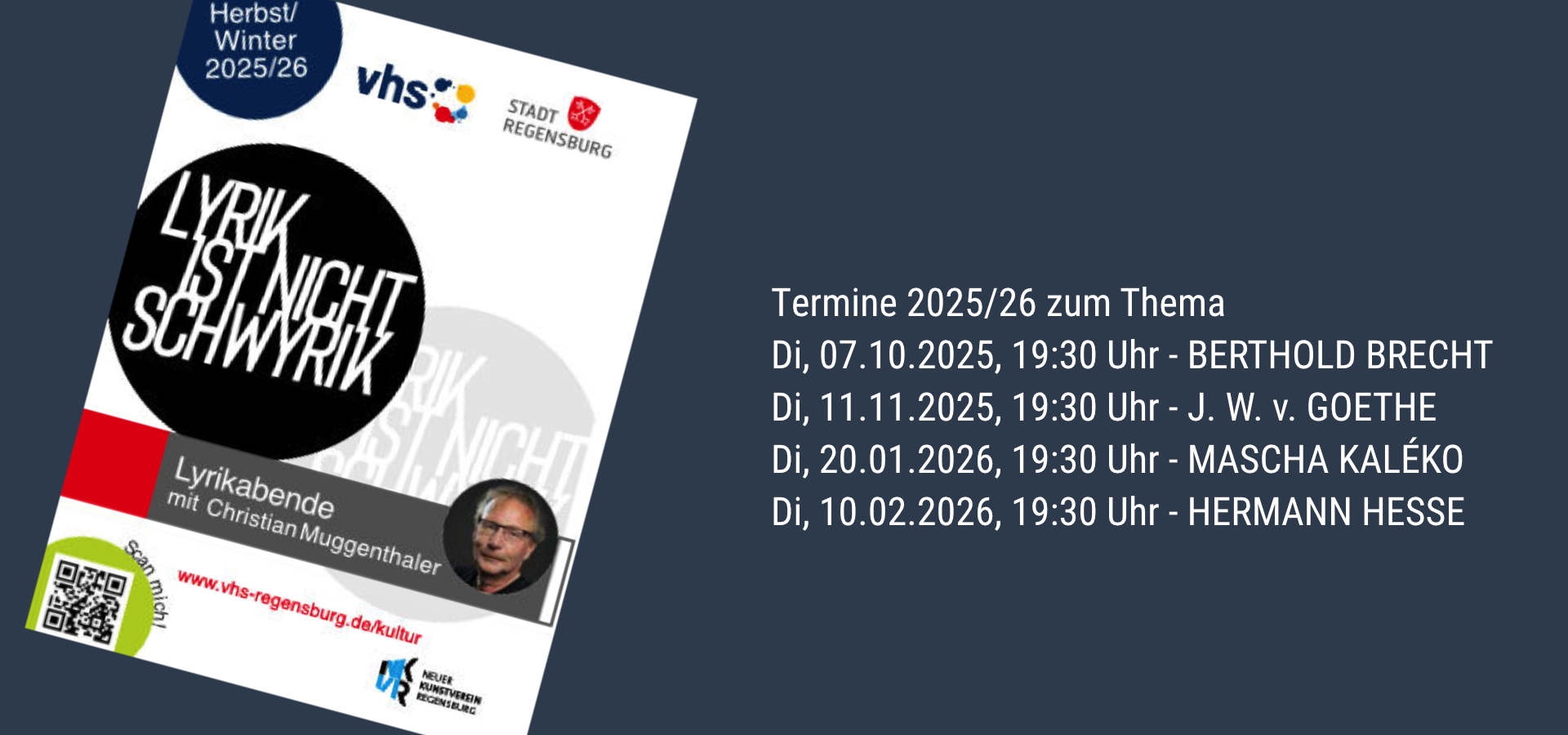 Lyrik ist nicht schwyrik - Lyrikabende mit Christian Muggenthaler